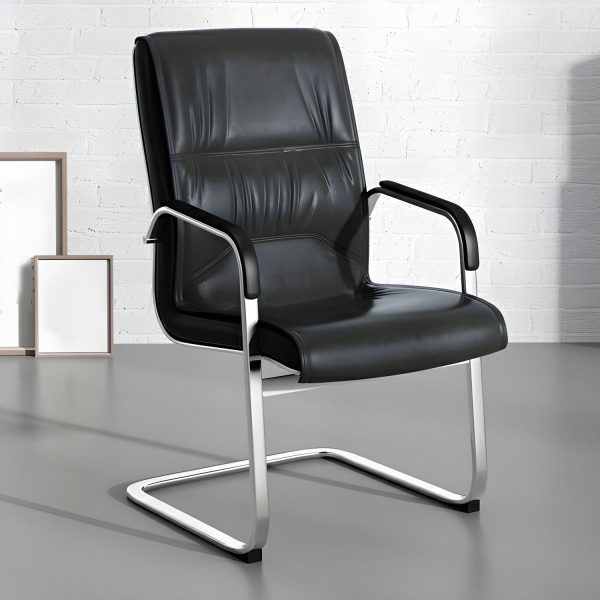 Ergonomic High-Back Executive Chair in Black Leather with Fixed Arms