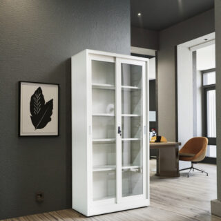 Full glass metal filing cabinet modern office storage Kenya Glass-front metal filing cabinet with secure lock Durable office filing cabinet with transparent doors Professional glass and metal filing cabinet for workspace