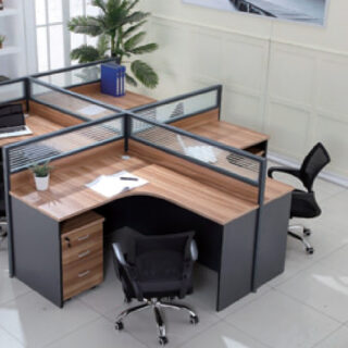 4 way curved workstation Nairobi, 4 person curved office desk Kenya, modern team workstation Nairobi, modular curved workstation desk Kenya.