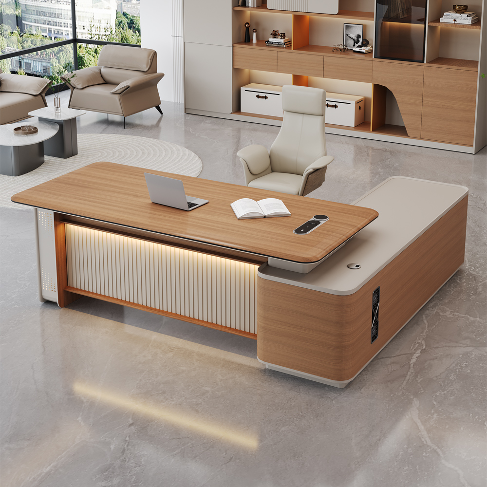 Modern executive office desk with LED lighting