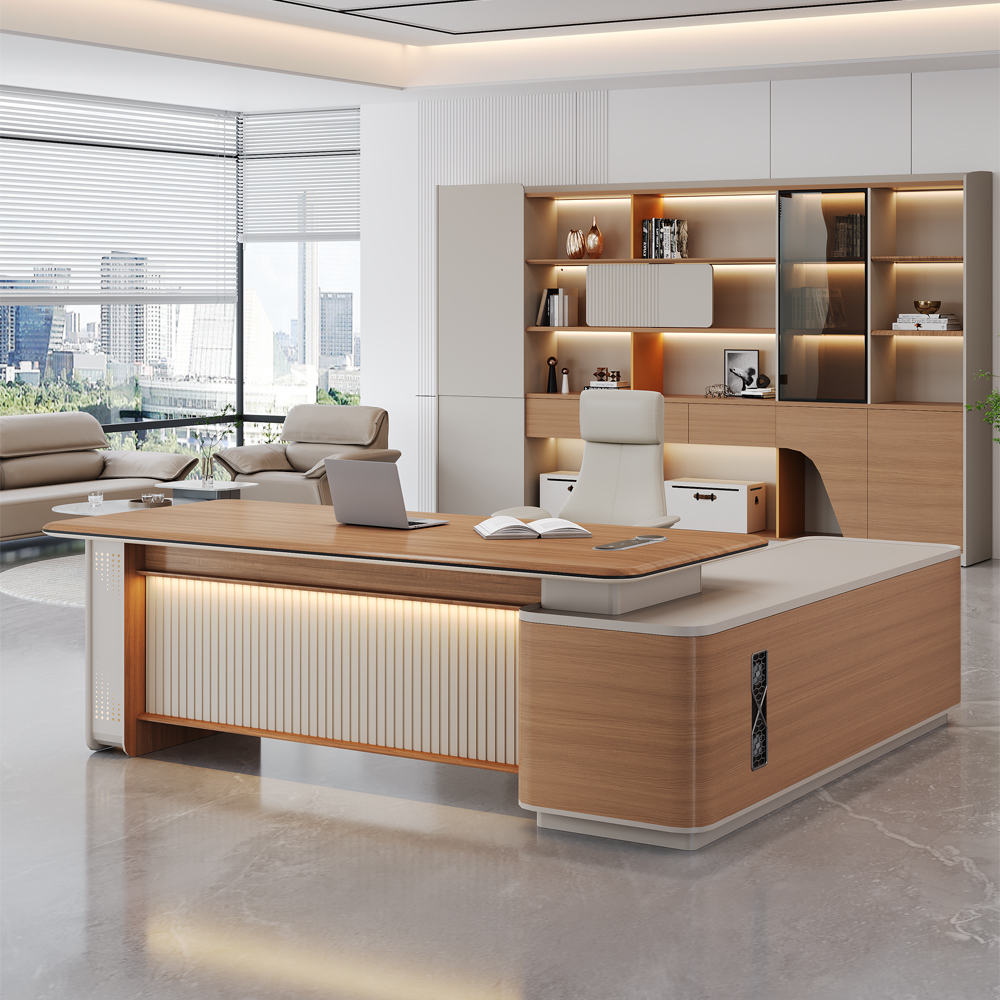 Modern executive office desk with LED lighting