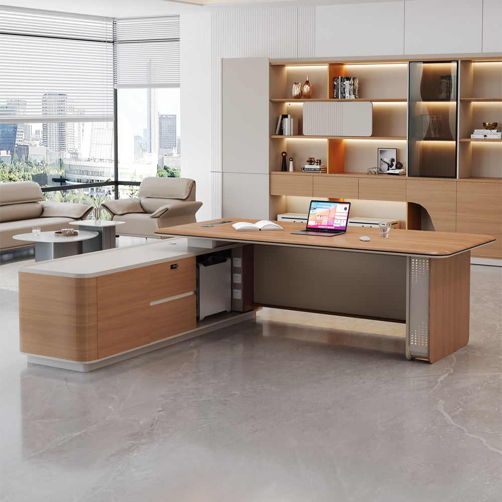 Modern executive office desk with LED lighting