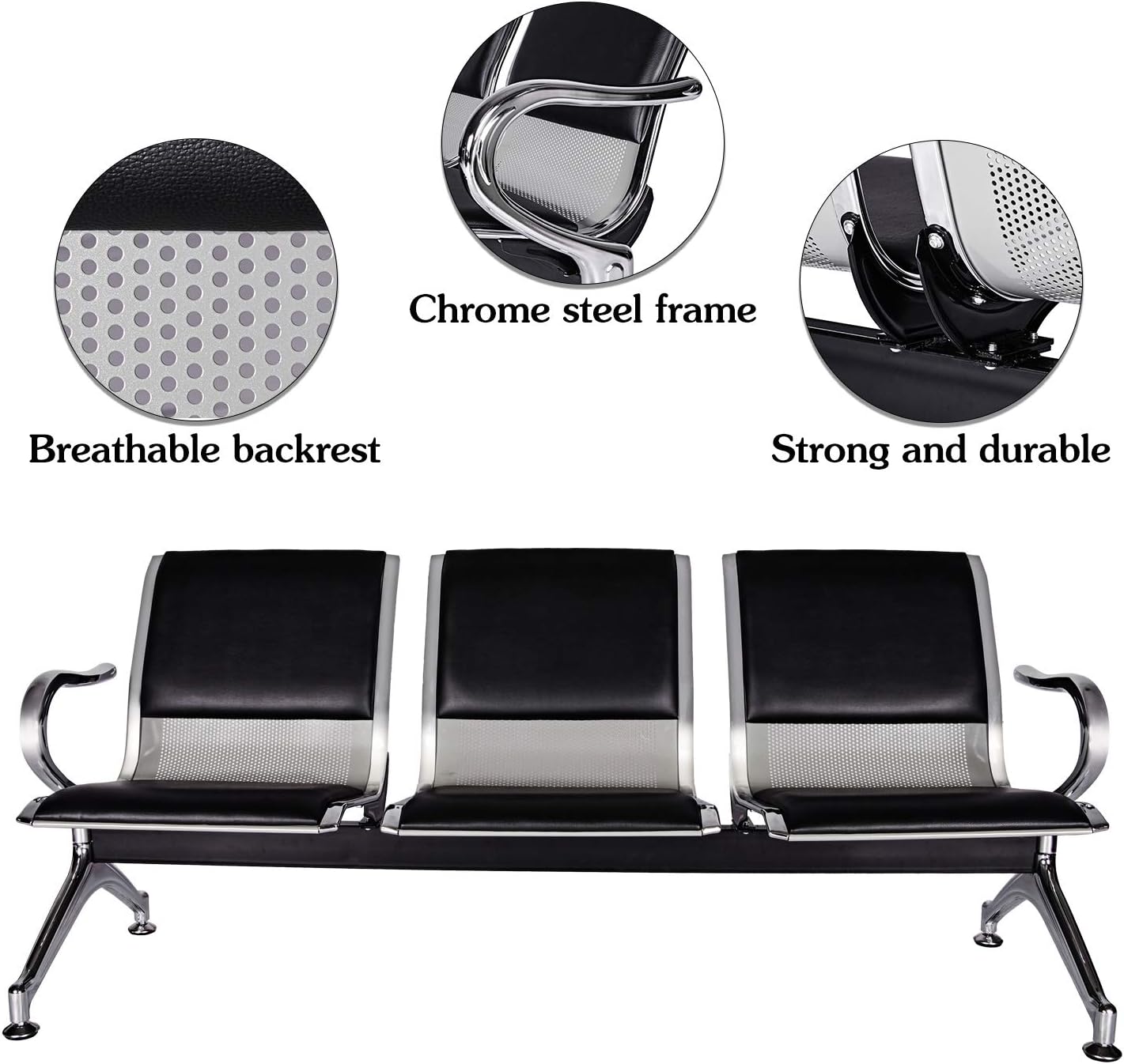 Compact three-person waiting area bench