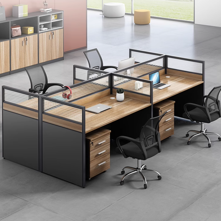 Space-saving four-person office workstation design