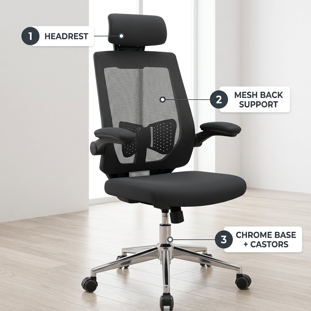 The Orthopedic Office Seat is designed for professionals who spend extended periods working at a desk. Its supportive high-back profile and generous cushioning create a comfortable seating experience, while the adjustable functionality allows users to customize their seating position. Smooth swivel movement and durable caster wheels provide convenient mobility around the workstation. Its professional design makes it suitable for executive offices, corporate workstations, and modern home offices.