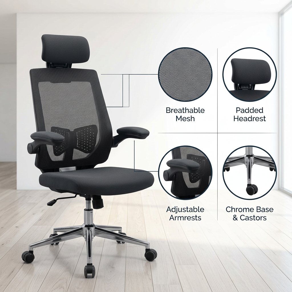The Orthopedic Office Seat is designed for professionals who spend extended periods working at a desk. Its supportive high-back profile and generous cushioning create a comfortable seating experience, while the adjustable functionality allows users to customize their seating position. Smooth swivel movement and durable caster wheels provide convenient mobility around the workstation. Its professional design makes it suitable for executive offices, corporate workstations, and modern home offices.